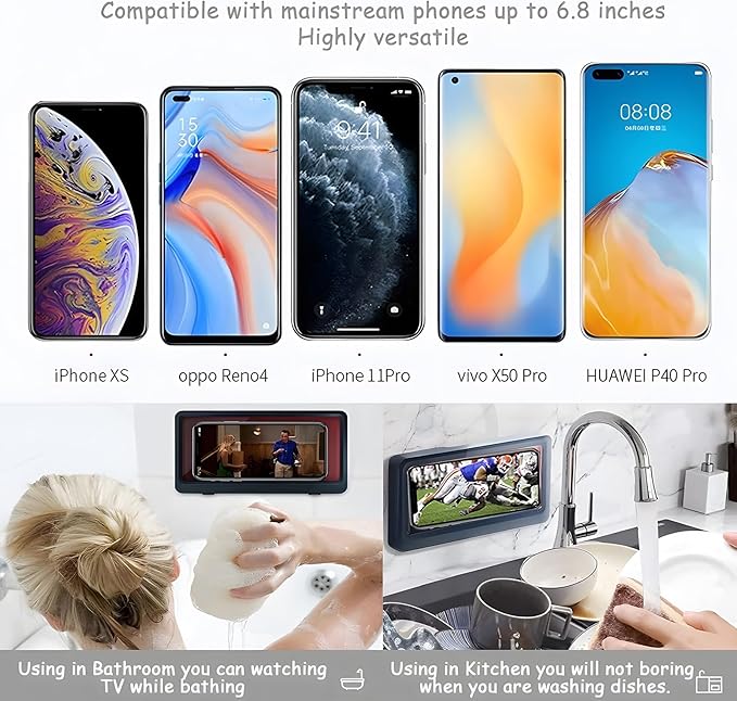 Waterproof Shower Phone Holder (360° Rotating) – Touch-Enabled Bathroom Mobile Holder