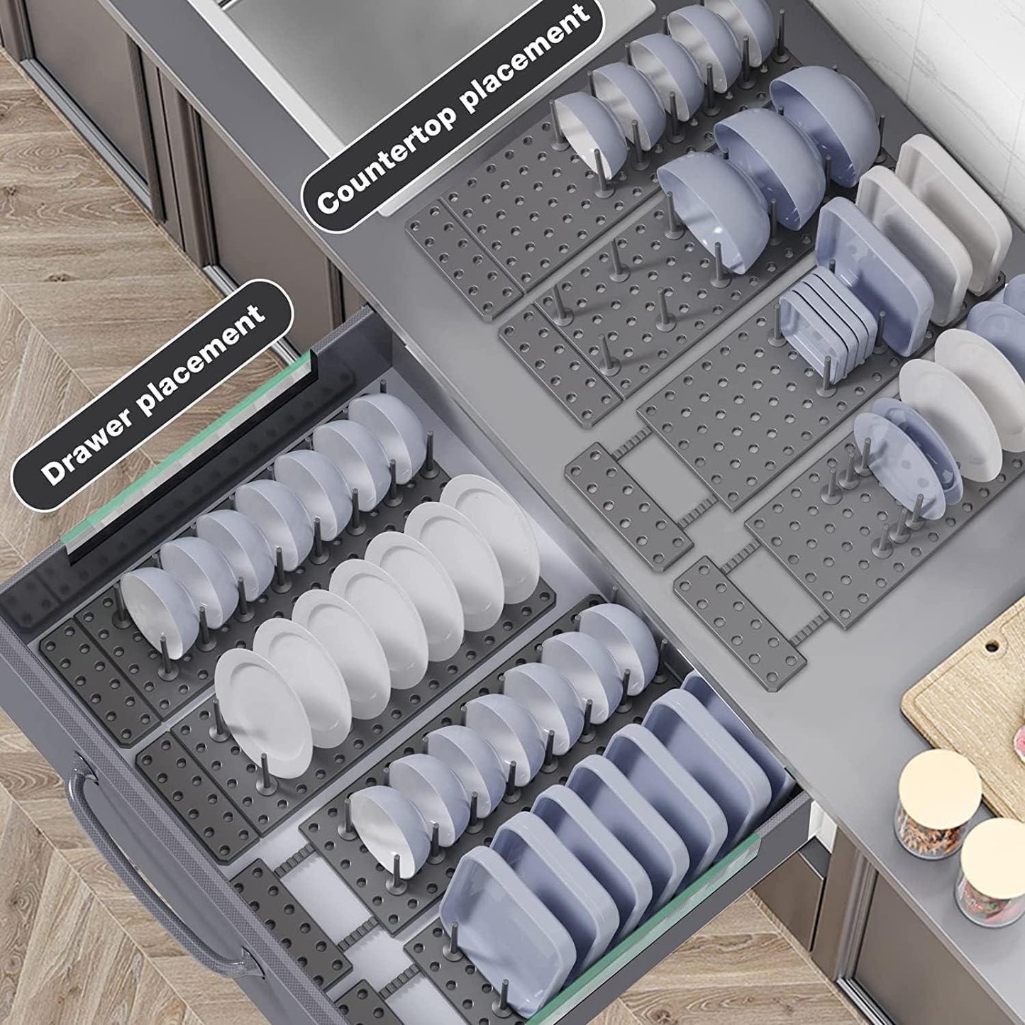 Adjustable Drain Shelf Dish Drying Rack & Kitchen Drawer Organizer